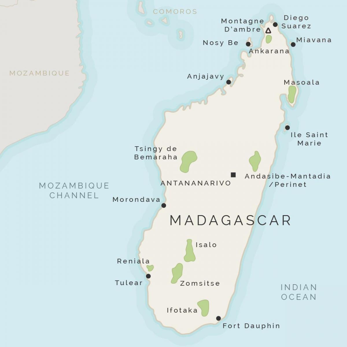 map of Madagascar and surrounding islands