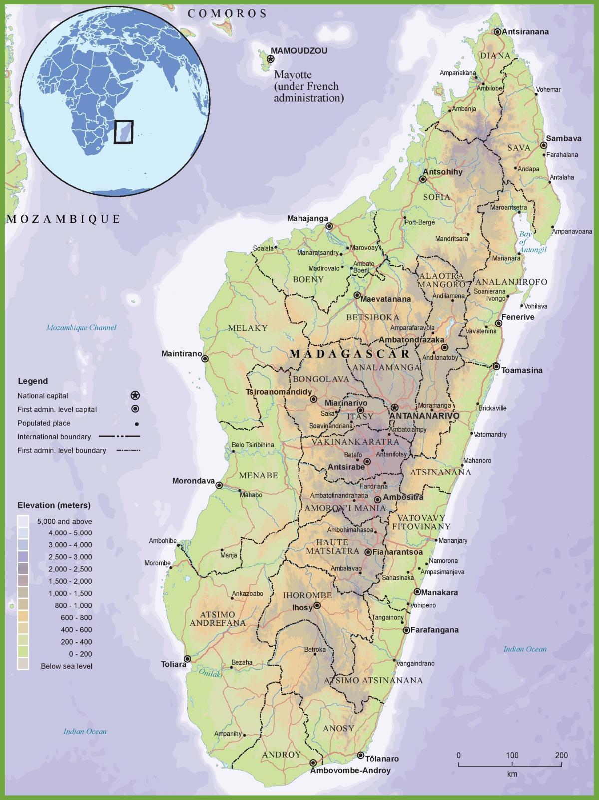 map of physical map of Madagascar