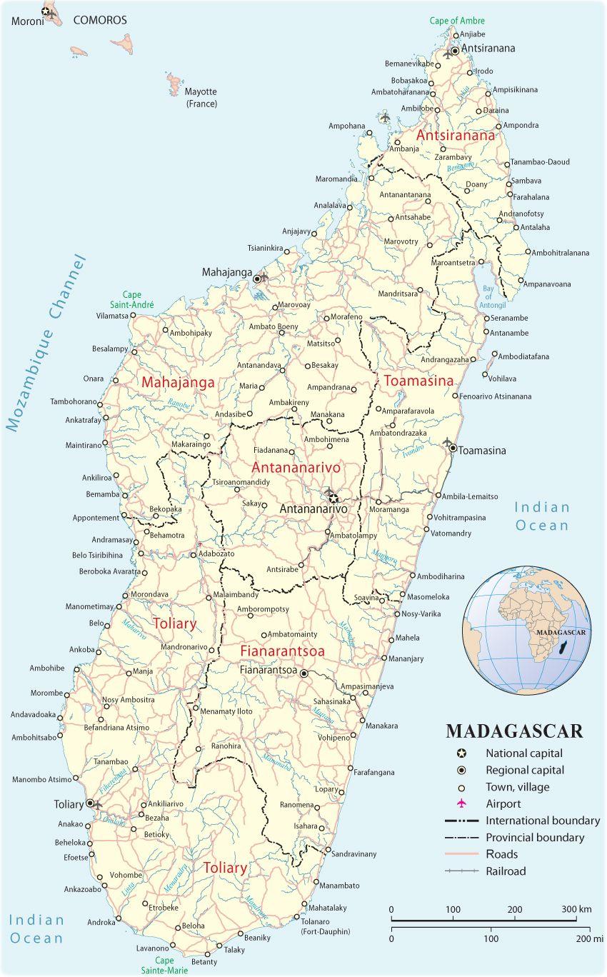 Madagascar airports map - Map of Madagascar airports (Eastern Africa ...